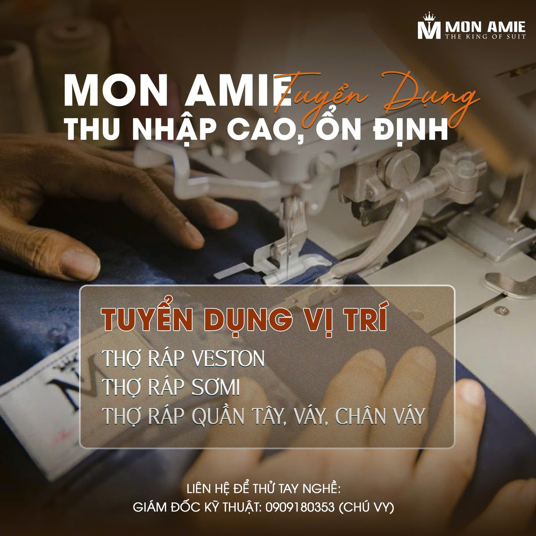 MON AMIE TUYỂN DỤNG THỢ MAY CHUYÊN NGHIỆP - THU NHẬP CAO, ỔN ĐỊNH